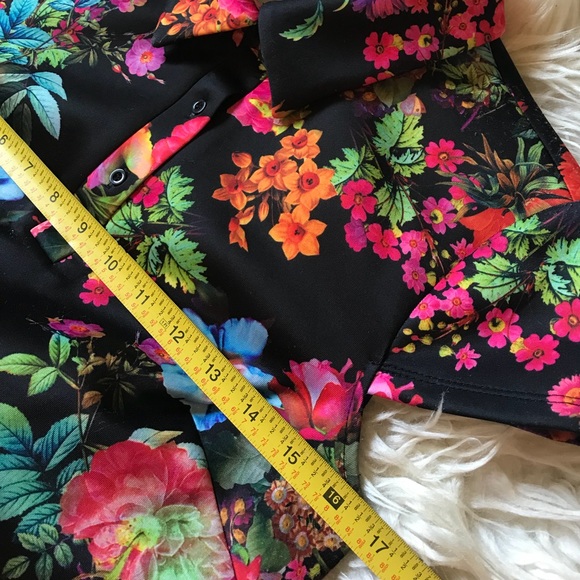 Betsy Johnson Black Floral Print Shirt Dress - Picture 5 of 7